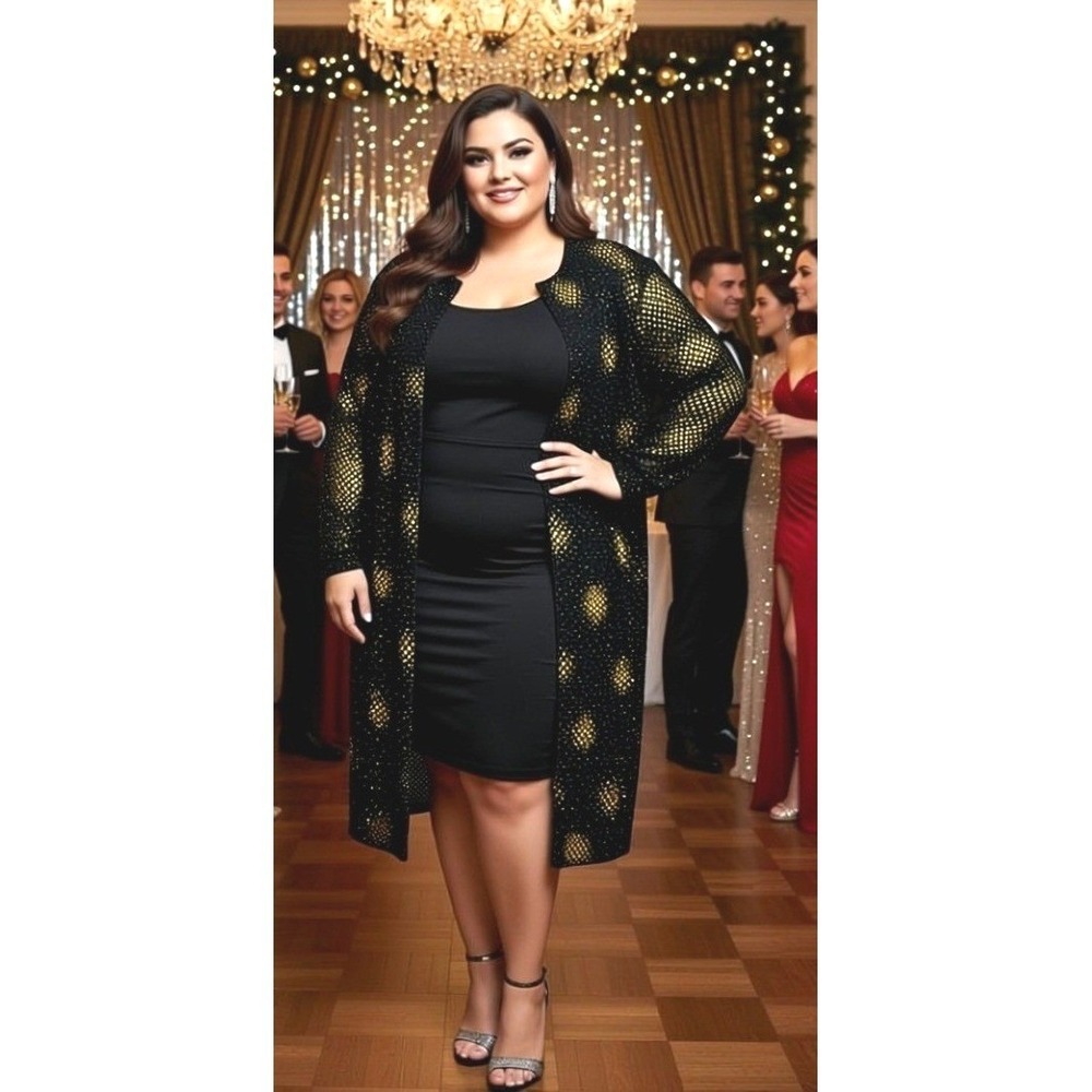 Alex Evenings Duster Cardigan 24W Metallic Dot Formal Glam Holiday Wedding Party